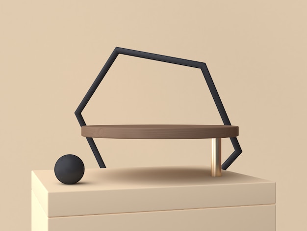 struttura astratta geometrica nera e rappresentazione marrone del podio del cerchio 3d