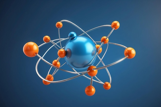 Struttura atomica della molecola su sfondo blu Concepto scientifico Illustrazione di rendering 3D