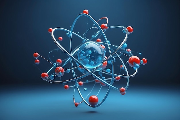 Struttura atomica della molecola su sfondo blu Concepto scientifico Illustrazione di rendering 3D