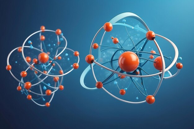 Struttura atomica della molecola su sfondo blu Concepto scientifico Illustrazione di rendering 3D