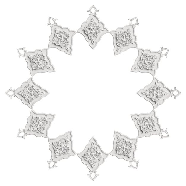 Struttura bianca classica con la decorazione dell'ornamento isolata su bianco