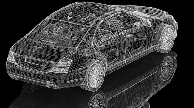 Struttura del corpo del modello 3D dell'auto, modello a filo