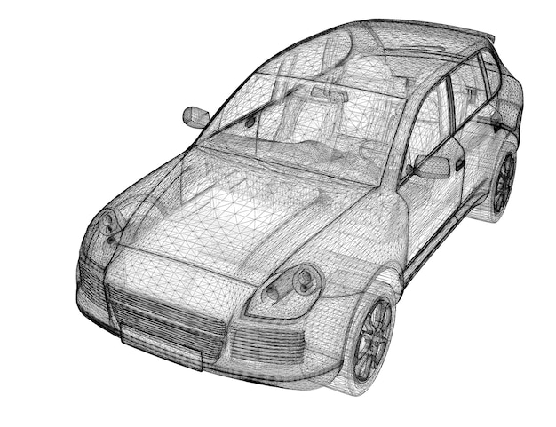 Struttura del corpo del modello 3D dell'auto, modello a filo