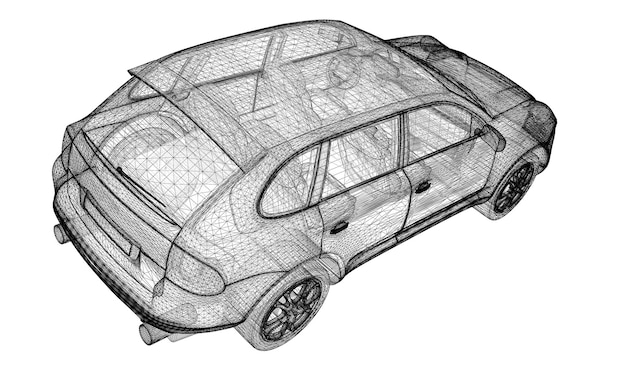 Struttura del corpo del modello 3D dell'auto, modello a filo