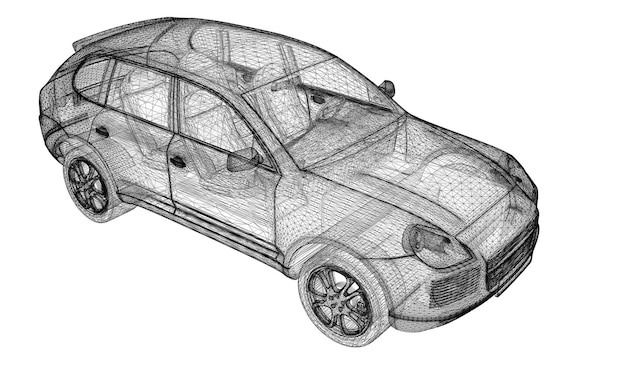 Struttura del corpo del modello 3D dell'auto, modello a filo