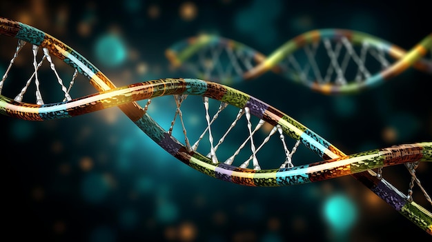 Struttura del DNA in luce blu su sfondo scuro IA generativa