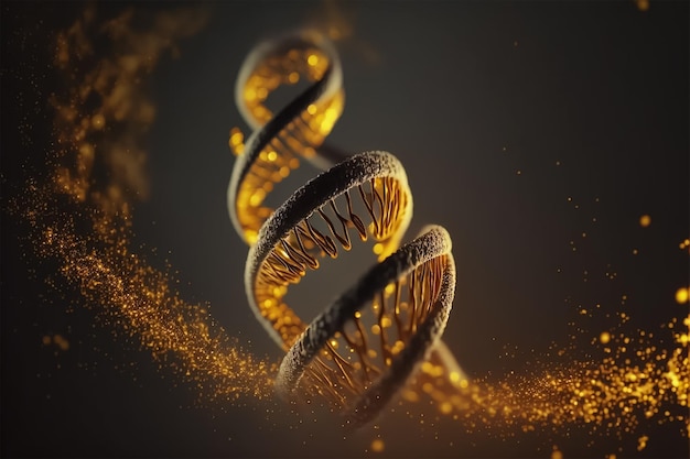 Struttura del DNA umano, l'oro a spirale luccica la struttura molecolare. IA generativa