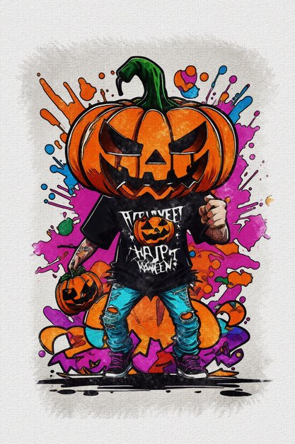 Struttura dell'acquerello pittura zucca di Halloween illustrazione