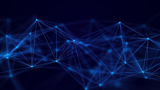 Struttura della connessione di rete Trasferimento di dati Sfondamento astratto con intrecci di punti e linee 3D