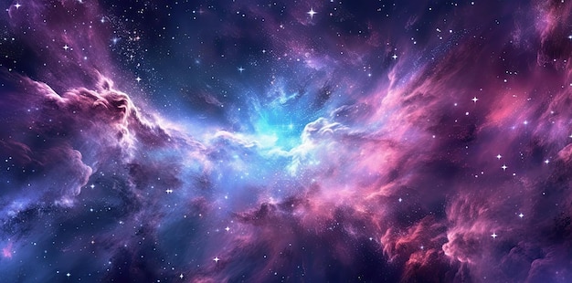 Struttura della galassia con stelle e bellissima nebulosa sullo sfondo nello stile dell'IA generativa rosa scuro e grigio scuro