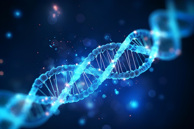 struttura della molecola a spirale dell'elica del gene del DNA blu AI generativa