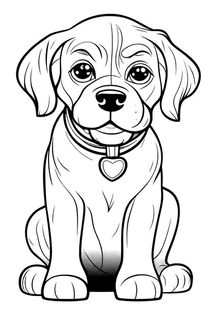Struttura della pagina da colorare dell'illustrazione del cane carino da colorare per bambini