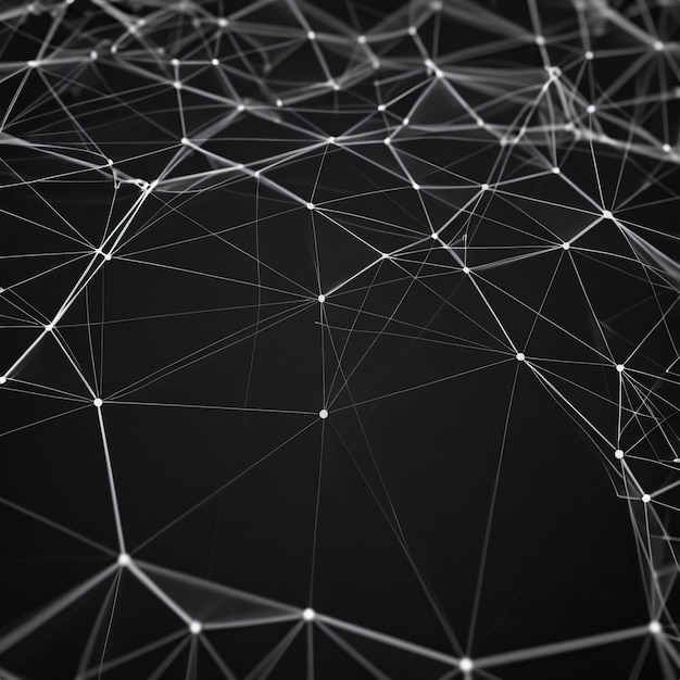 Struttura delle connessioni di rete che intrecciano linee e punti su uno sfondo scuro