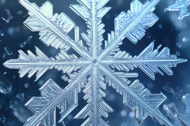 Struttura dettagliata di cristalli di ghiaccio di fiocchi di neve creati con intelligenza artificiale generativa