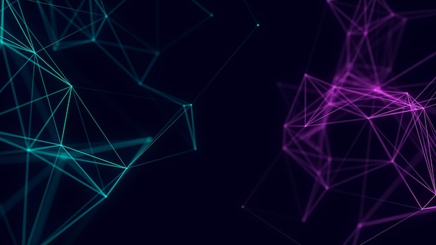 Struttura di connessione di rete Sfondio blu astratto con punti in movimento, linee e triangoli Illustrazione futuristica Progettazione tecnologica digitale Rendering 3D