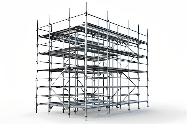 Struttura di impalcatura isolata su sfondo bianco costruzione robusta impalcatura concetto di costruzione e lavori di ristrutturazione AI