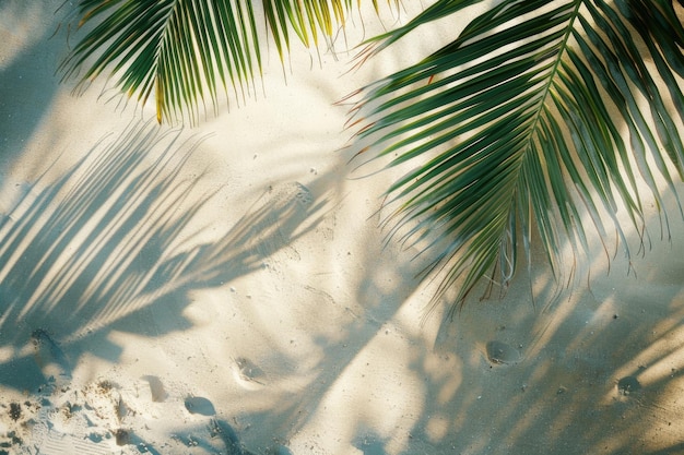 Struttura di palme sul paradiso tropicale di sabbia e concetto di viaggio