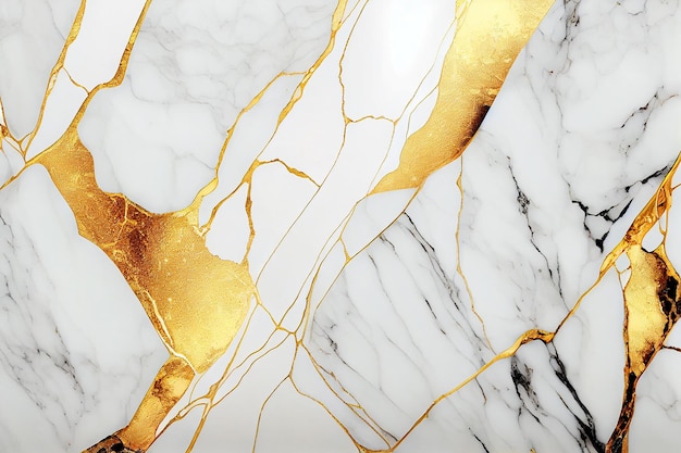 Struttura in marmo bianco e oro naturale per la carta da parati delle piastrelle della pelle sfondo lussuoso Creative Stone ceramica arte parete interni design Generativo AI