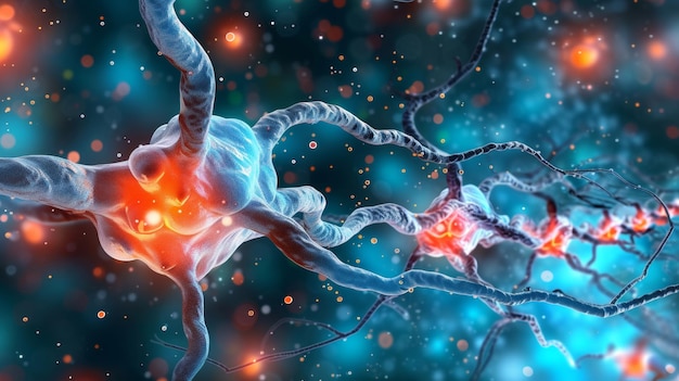 Struttura medica nera astratta con intricata rete di neuroni nelle cellule cerebrali umane