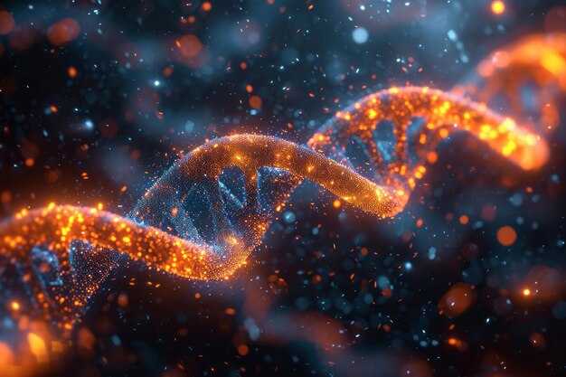 Struttura molecolare di filamenti di DNA stellari radianti su astratto Illustrazione sci-fi di sfondo