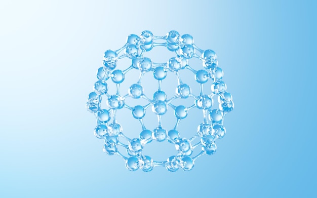 Struttura molecolare sferica sullo sfondo blu rendering 3d Disegno digitale