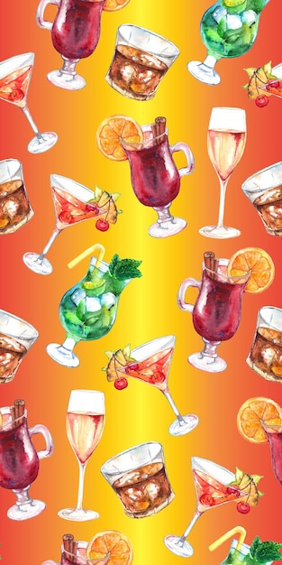 Struttura senza cuciture del cocktail dell'alcool della bevanda esotica dell'acquerello