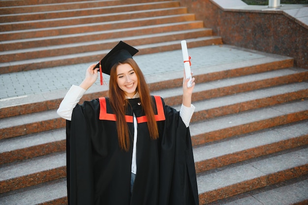 Studente Di Laurea In Piedi Con Il Diploma