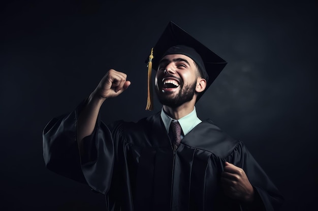 Studente di laurea uomo felice che celebra la laurea