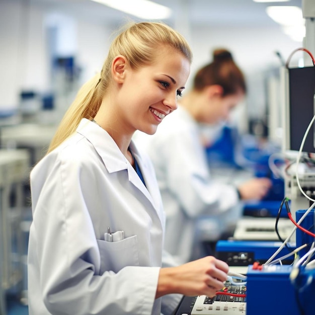 Studente di scienze che impara ad analizzare i dati su un computer in un laboratorio