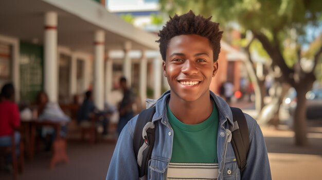 Studente felice Ritratto di uno studente afroamericano con uno zaino