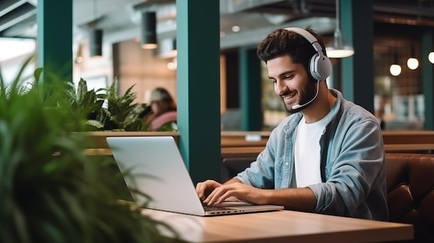 Studente felice Ritratto di uno studente con un portatile Concetto di studio online