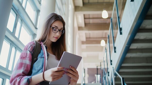 Studente femminile che usa il touchpad all'università