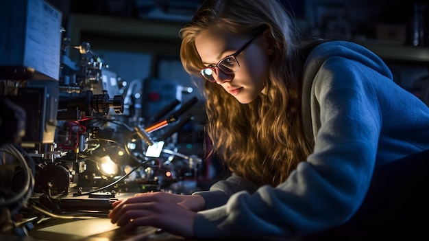 Studente impegnato in un esperimento di fisica a mano circondato da attrezzature di laboratorio