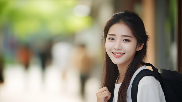 Studente ragazza felice Ritratto di studentessa asiatica con zaino