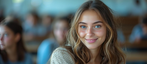 Studente universitario felice durante una lezione