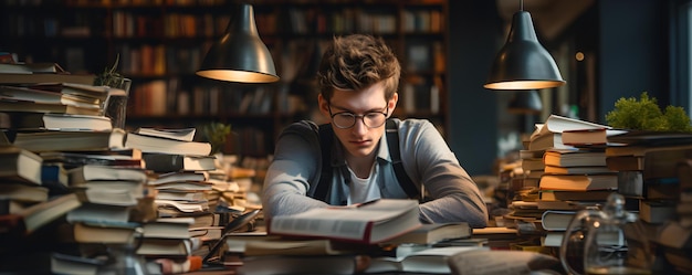 Studente universitario sopraffatto studiare in un caffè rappresenta il concetto di stress e burnout concetto di istruzione stress vita studentesca salute mentale abitudini di studio