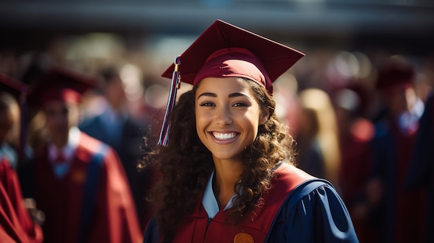 Studentessa asiatica sorridente in abito accademico e cappello di laurea in possesso di diploma