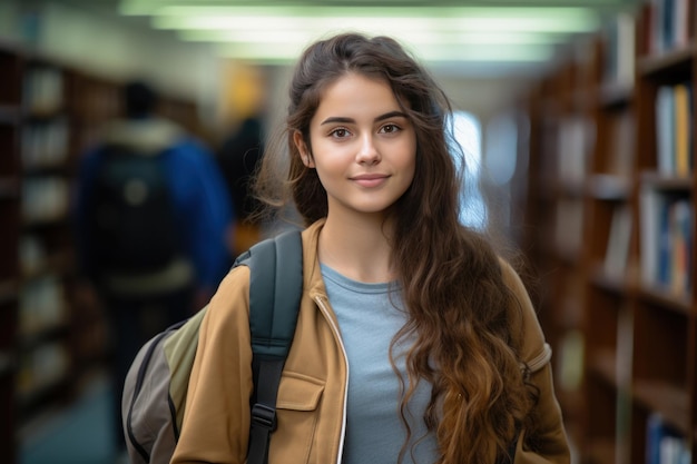 Studentessa universitaria indiana o studentessa universitaria con libri e borsa