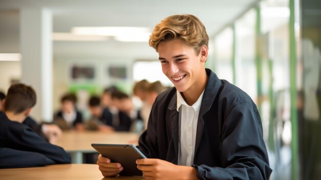 Studenti adolescenti immersi in applicazioni di apprendimento interattivo su tablet