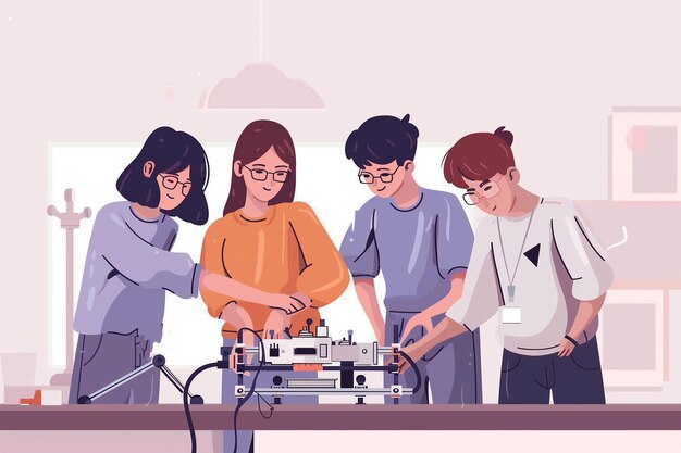 Studenti che costruiscono o giocano con i robot