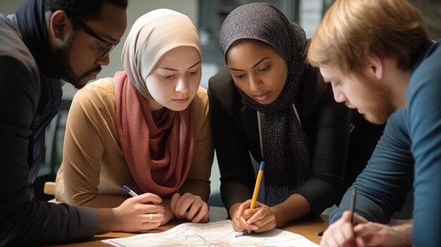 Studenti che guardano un pezzo di carta