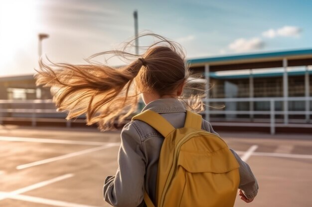 Studenti che indossano zaini che arrivano a scuola