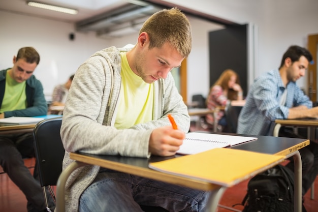 Studenti che scrivono appunti in classe