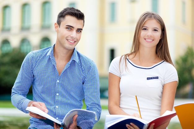 Studenti che studiano al parco