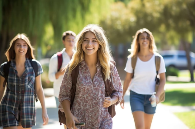 Studenti che vanno a scuola insieme AI Generative