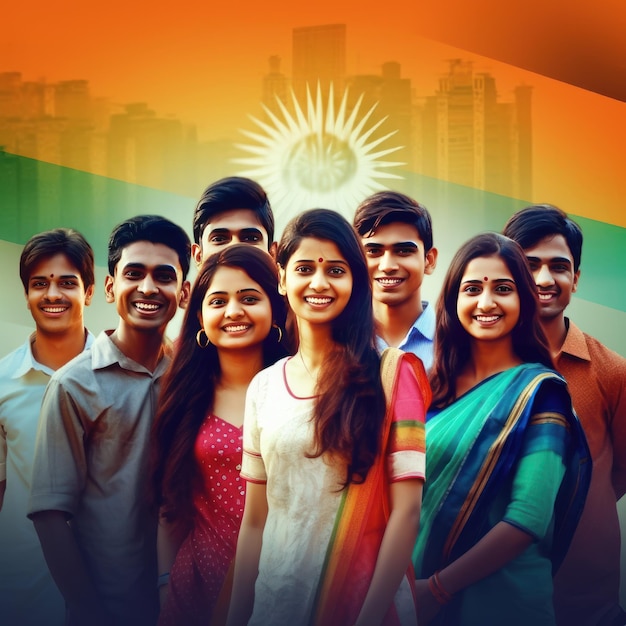 Studenti dell'india sfondo tricolore AI generativa