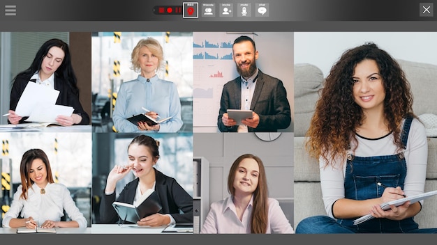Studenti di coaching aziendale online per videochiamate di gruppo