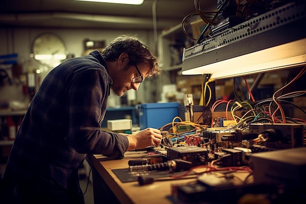 studenti di ingegneria che lavorano in laboratorio uno studente sta usando un tester di tensione e corrente un altro