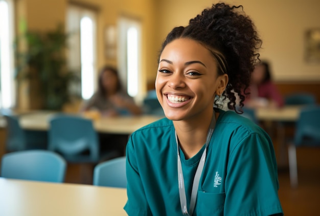 Studenti di medicina e infermieristica sorridono alla telecamera in classe