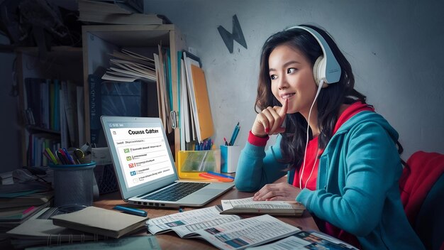 Studenti femminili che scelgono un corso per l'apprendimento a distanza